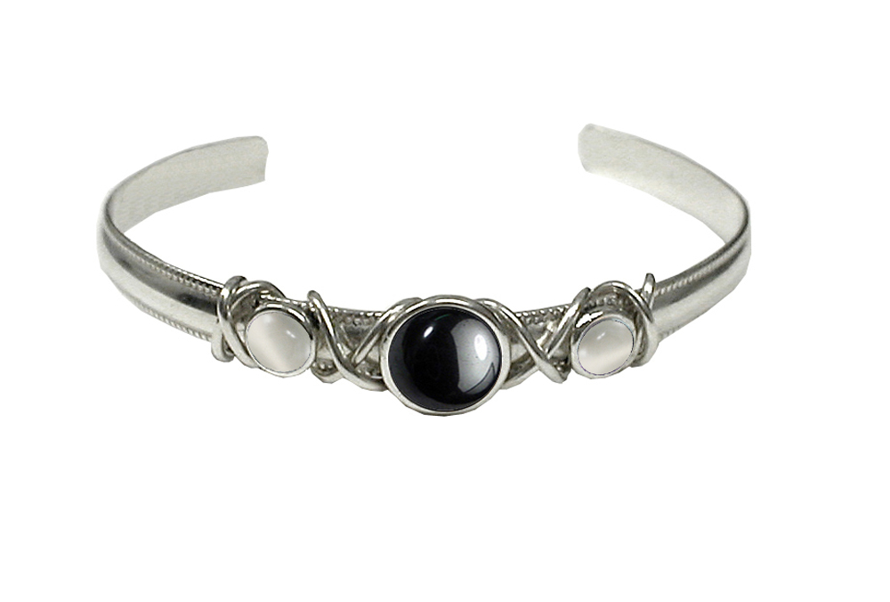 Sterling Silver Hand Made Cuff Bracelet With Hematite